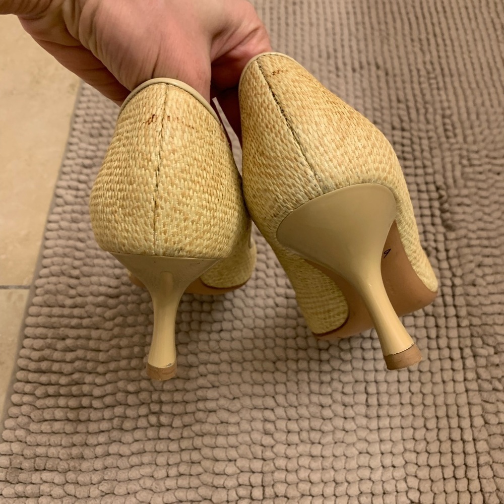 Salvatore Ferragamo Raffia Top Leather Heels Pumps with Ribbon Cream Beige 9 - Picture 10 of 16